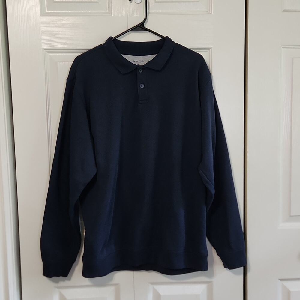 James Pringle Men's Navy‎ Blue Pullover Sweatshirt Size XL Polo Neck Button